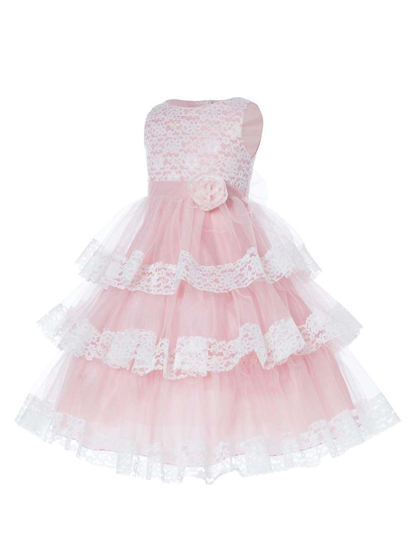 girls round neck embellished layered party gown