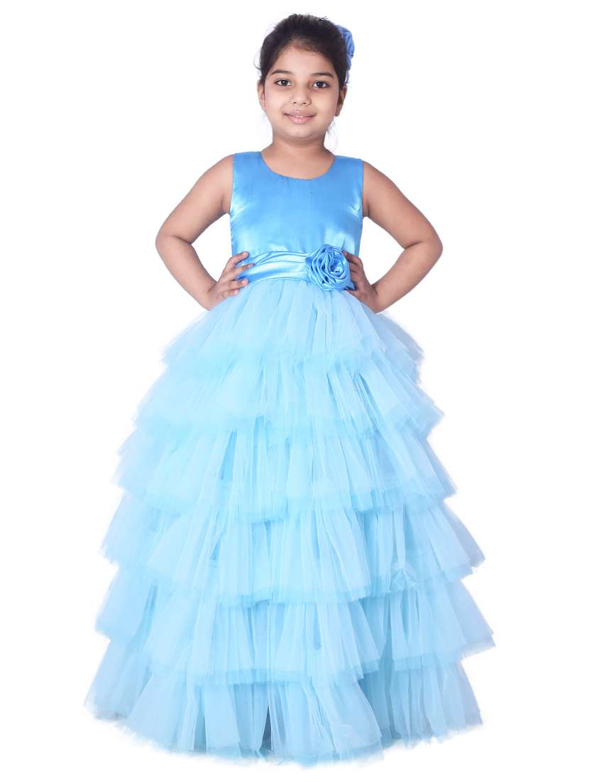 girls round neck embellished layered party gown
