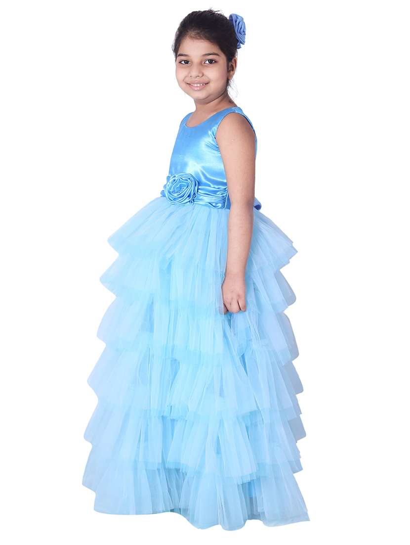 girls round neck embellished layered party gown - 18517224 -  Standard Image - 1