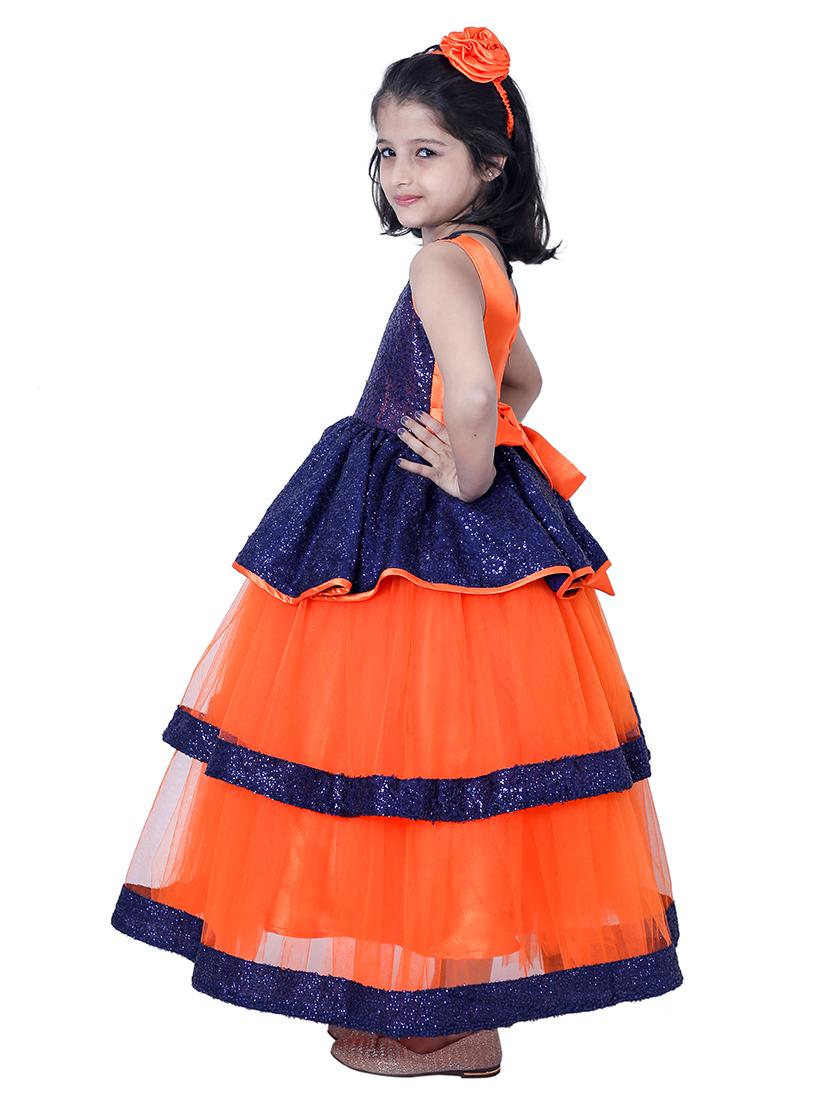 girls round neck embellished layered party gown - 18517327 - Standard Image - 1