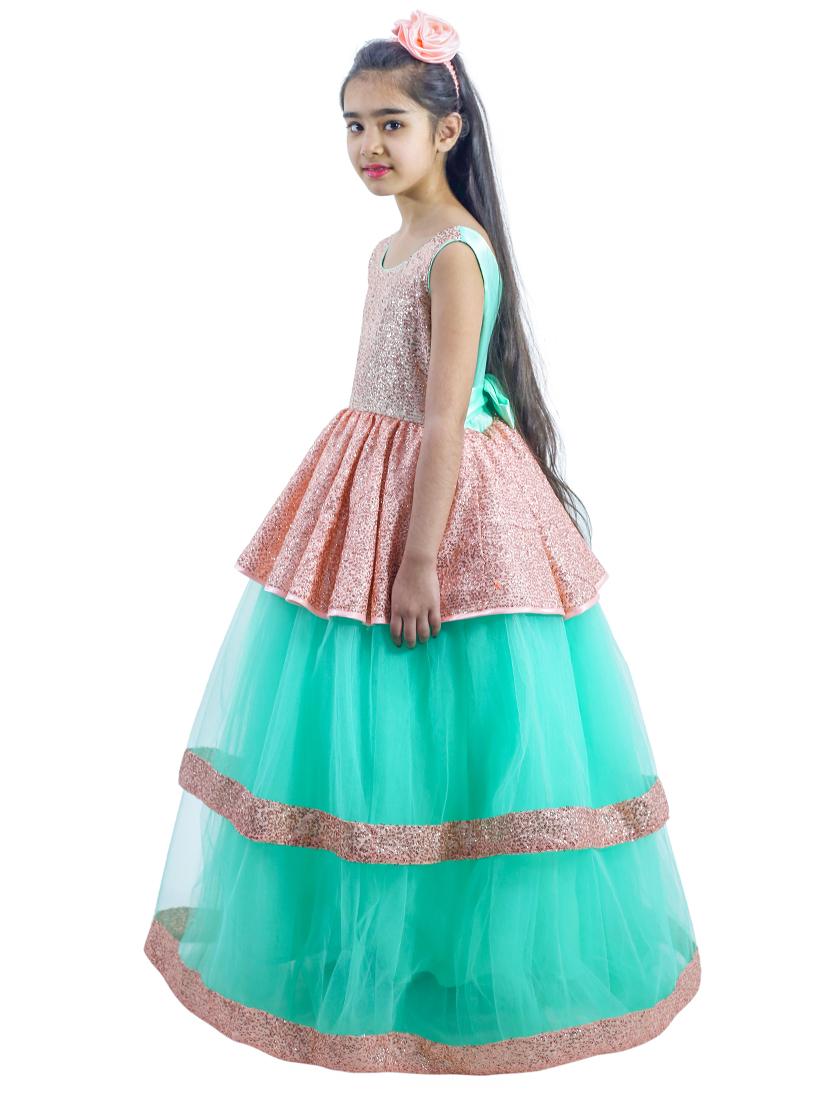 girls round neck embellished layered party gown - 18517329 - Standard Image - 1