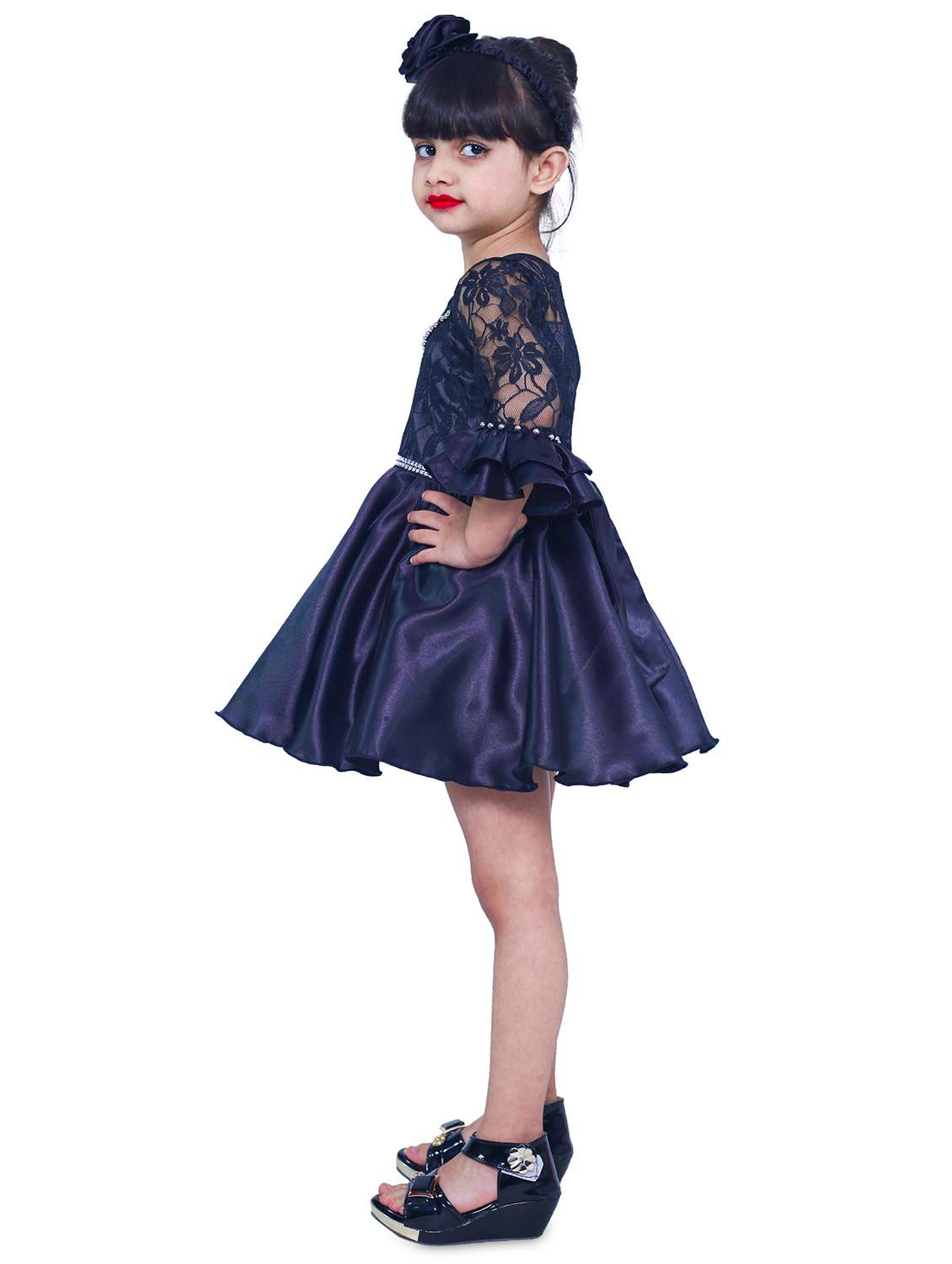 girls round neck bell sleeve frock - 18517348 -  Standard Image - 1