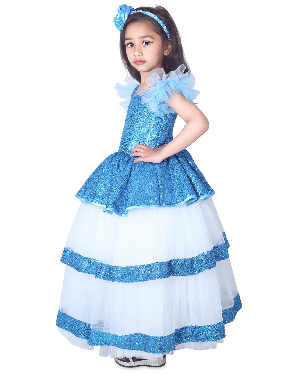 girls round neck embellished layered party gown - 18517349 - Standard Image - 1