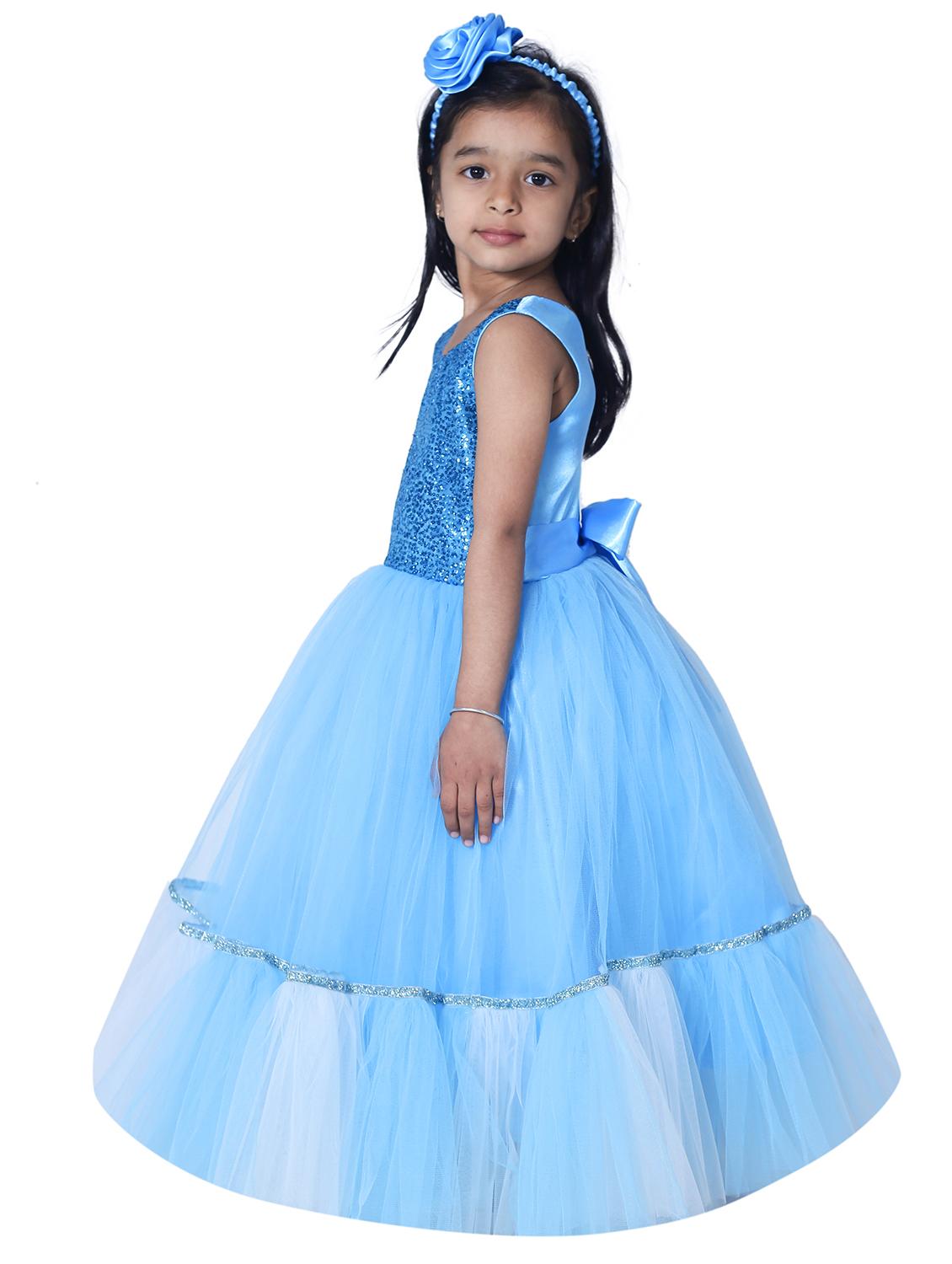 girls round neck embellished layered party gown - 18517351 - Standard Image - 1
