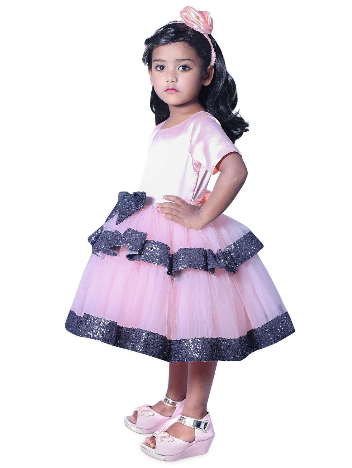 girls round neck short sleeves frock - 18517355 - Standard Image - 1