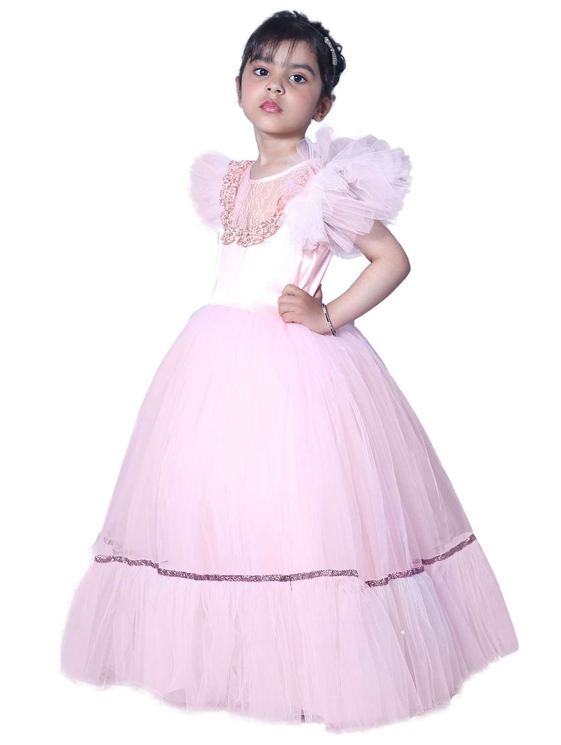 girls round neck embellished flared party gown - 18517363 -  Standard Image - 1