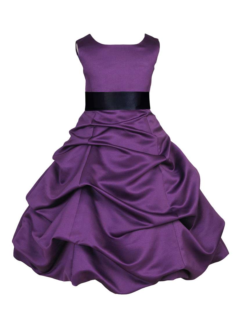 girls round neck solid layered party gown