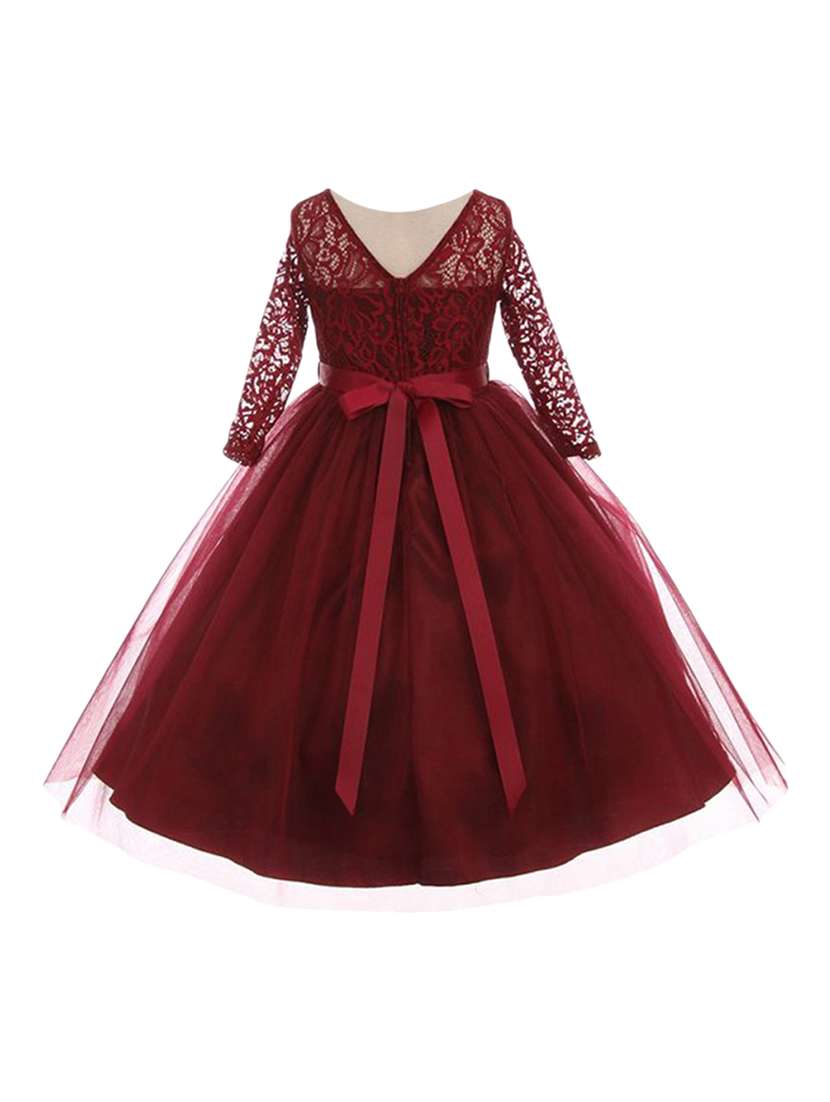 girls round neck lace detailed flared party gown - 18517413 -  Standard Image - 1