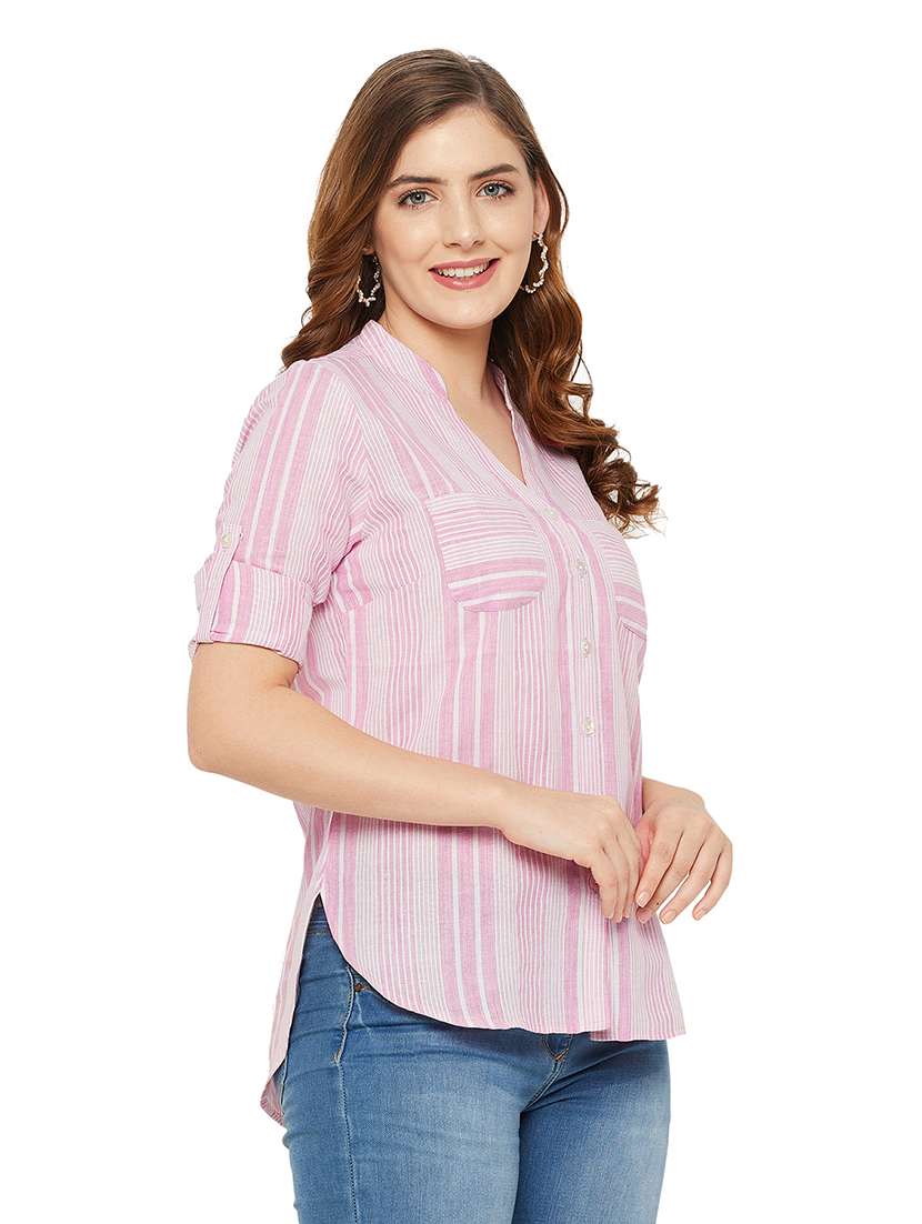 mandarin collar striped regular shirt - 18517596 -  Standard Image - 1