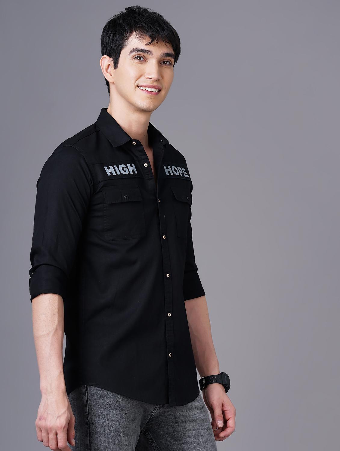 black typographic casual shirt - 18517707 -  Standard Image - 1