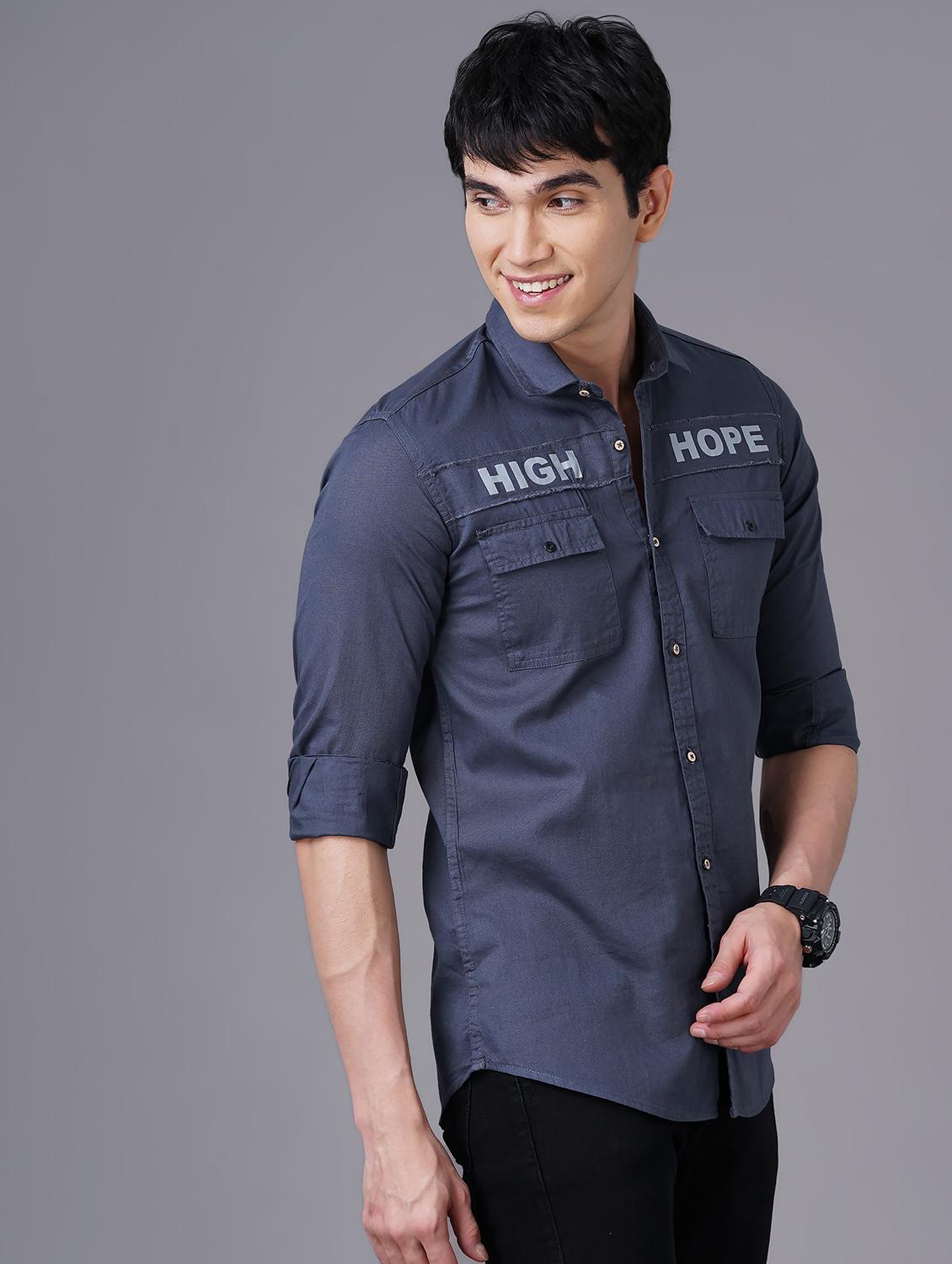 grey typographic casual shirt - 18517708 - Standard Image - 1
