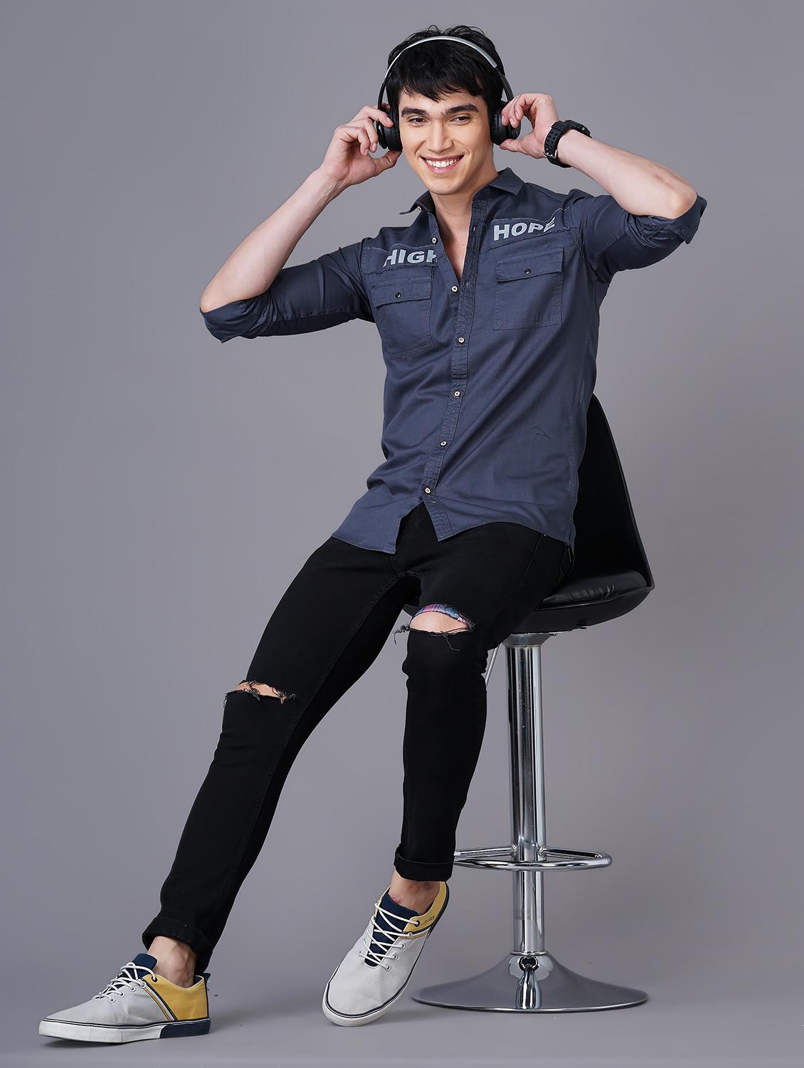 grey typographic casual shirt - 18517708 - Standard Image - 4