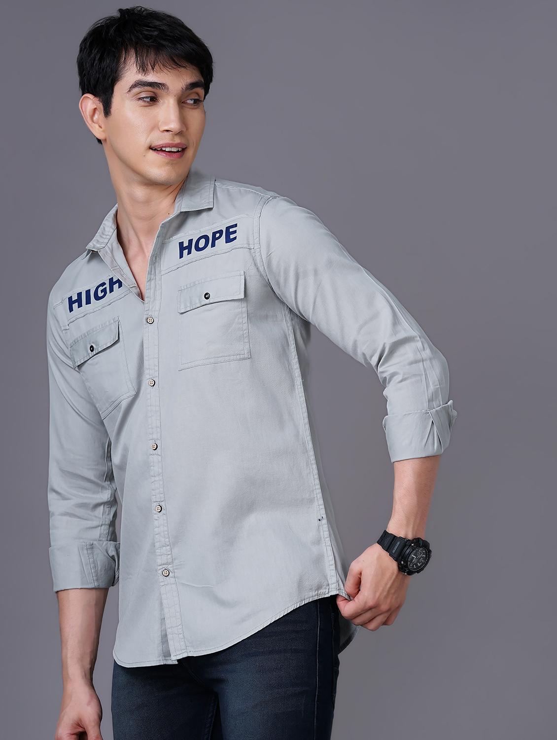 grey typographic casual shirt - 18517709 -  Standard Image - 1