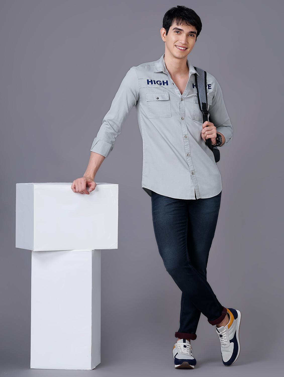 grey typographic casual shirt - 18517709 - Standard Image - 4