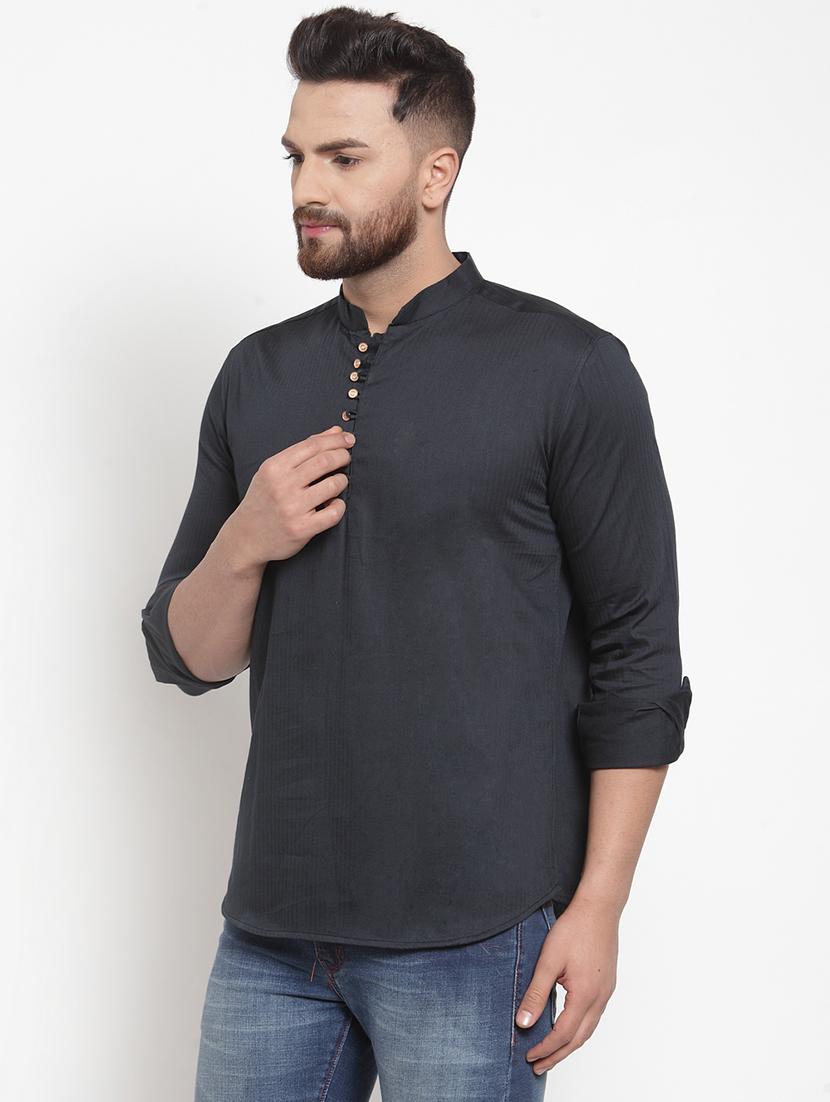 charcoal grey solid short kurta - 18517719 -  Standard Image - 1