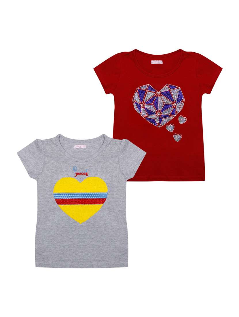 girls pack of 2 embellished regular tee