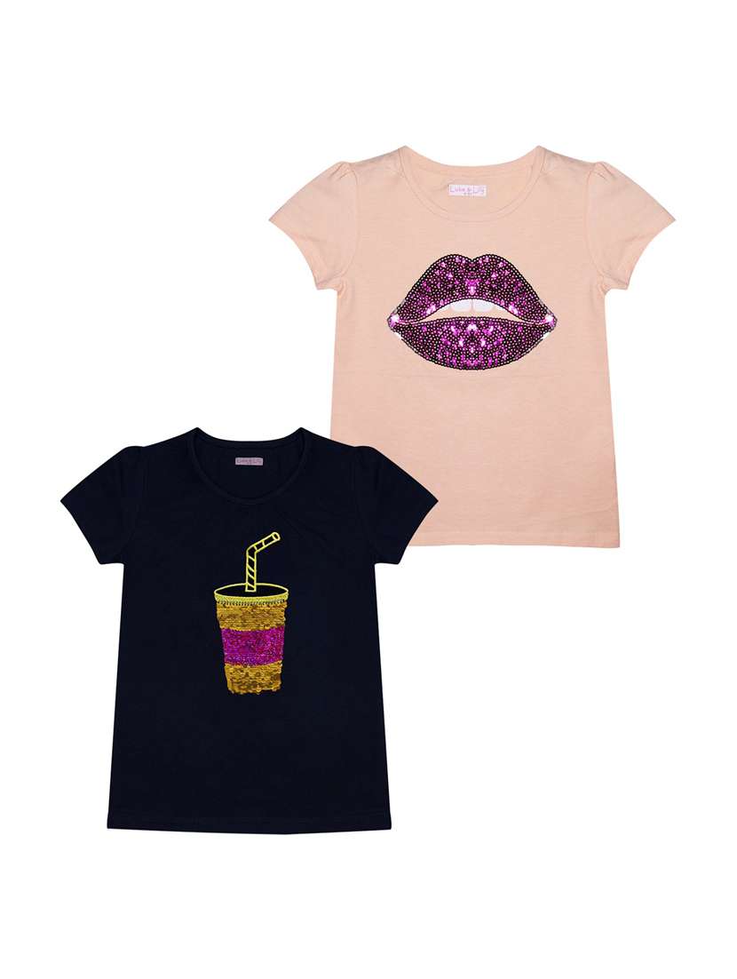 girls pack of 2 embellished regular tee