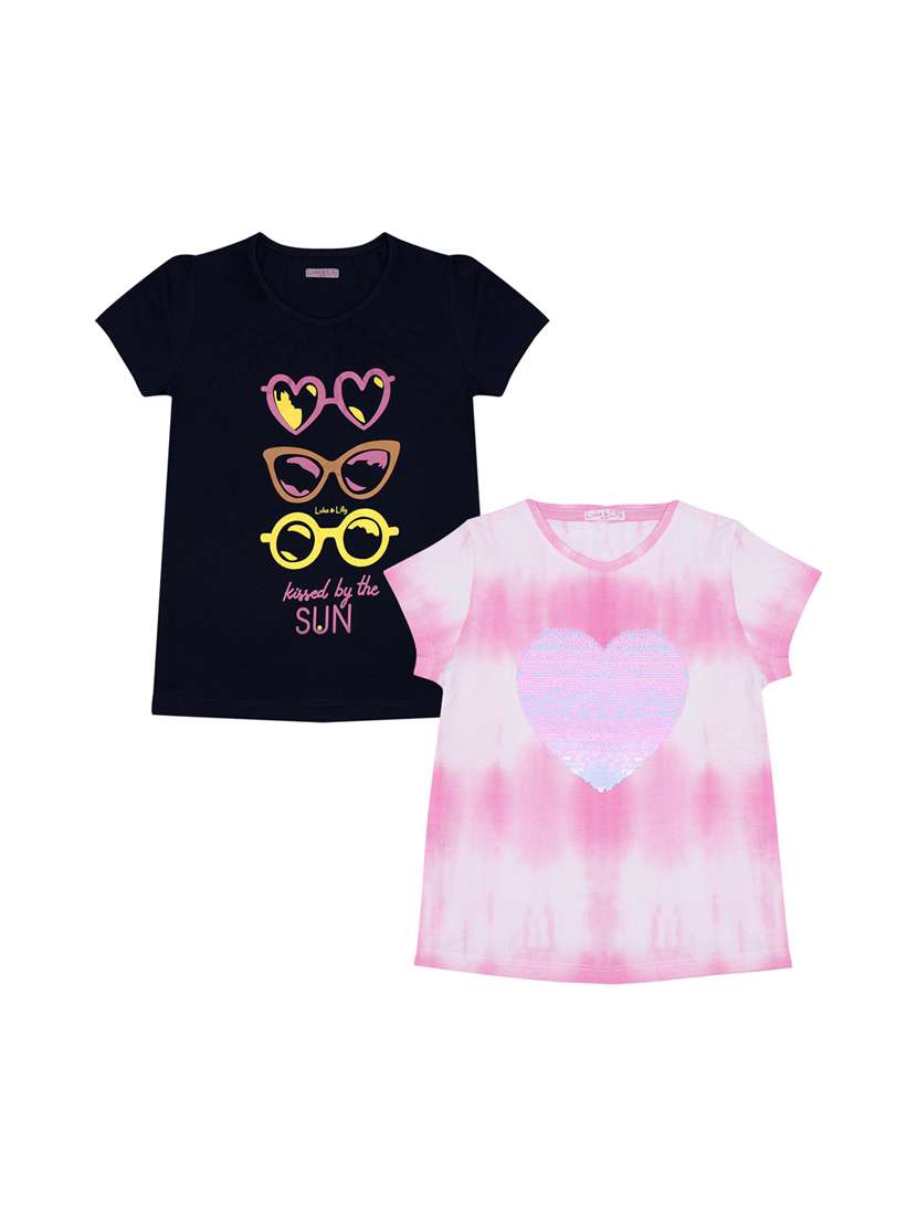 girls pack of 2 graphic print regular tee