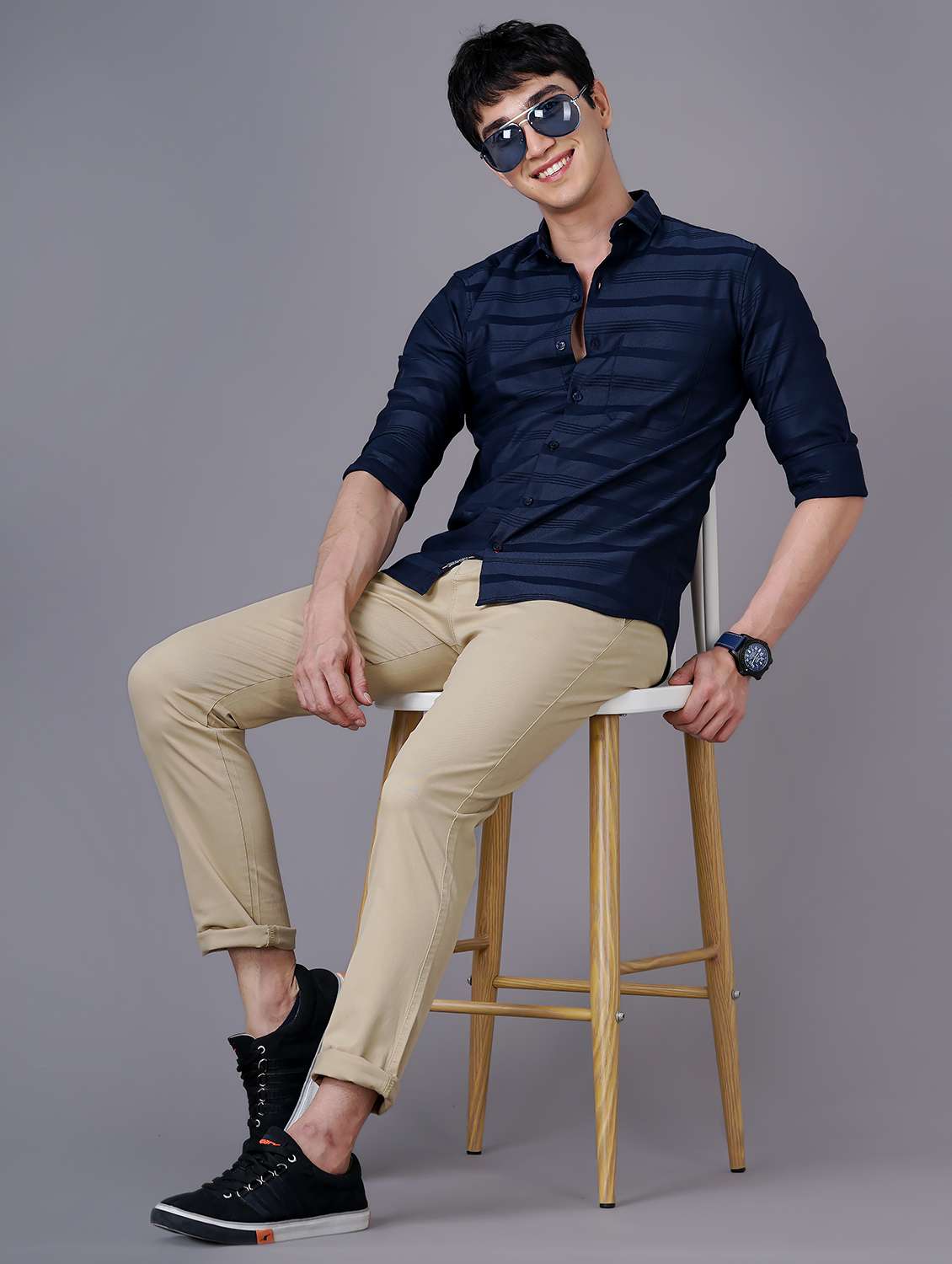 navy blue striped casual shirt - 18518105 -  Standard Image - 4