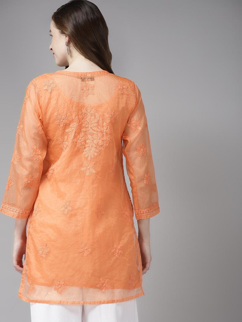women chikankari straight short kurti - 18518378 -  Standard Image - 1