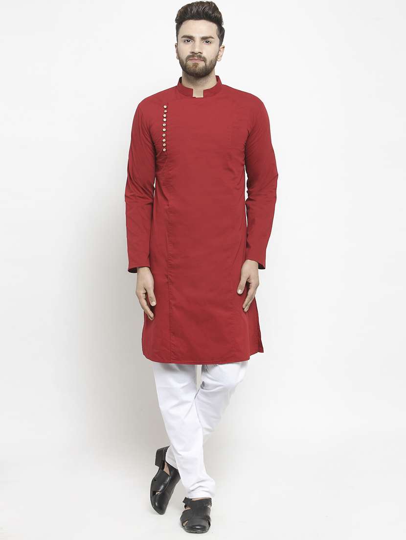 red solid long kurta