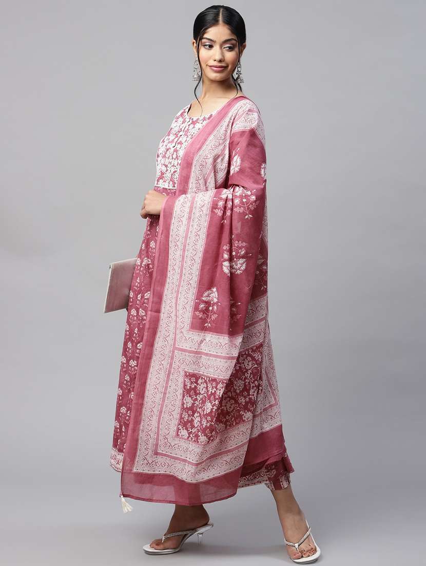 women three quarter sleeve kurta pant with dupatta set