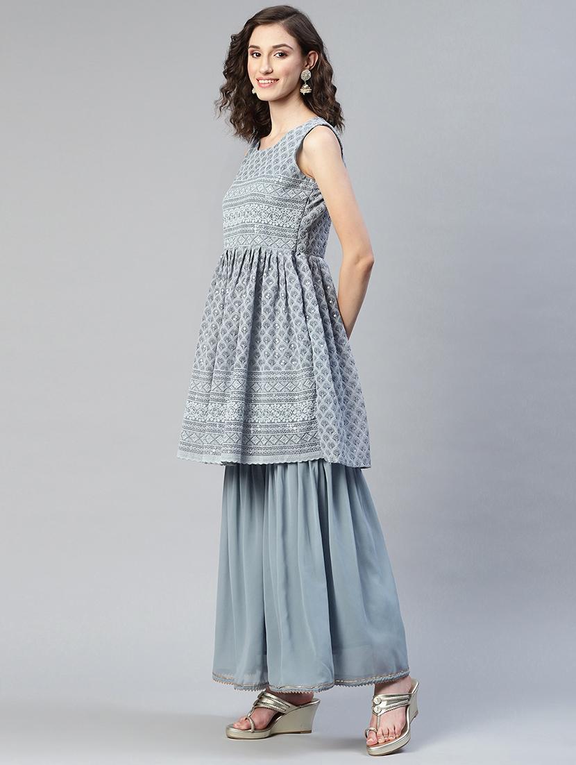 chikankari kurta sharara set with dupatta - 18518928 - Standard Image - 1
