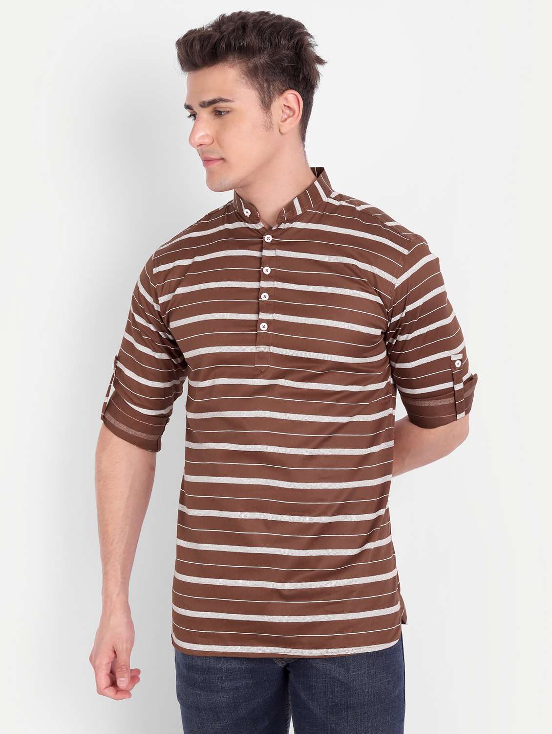 brown striped short kurta