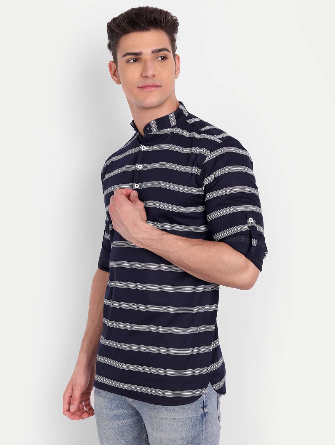 navy blue cotton short  kurta - 18519119 -  Standard Image - 1