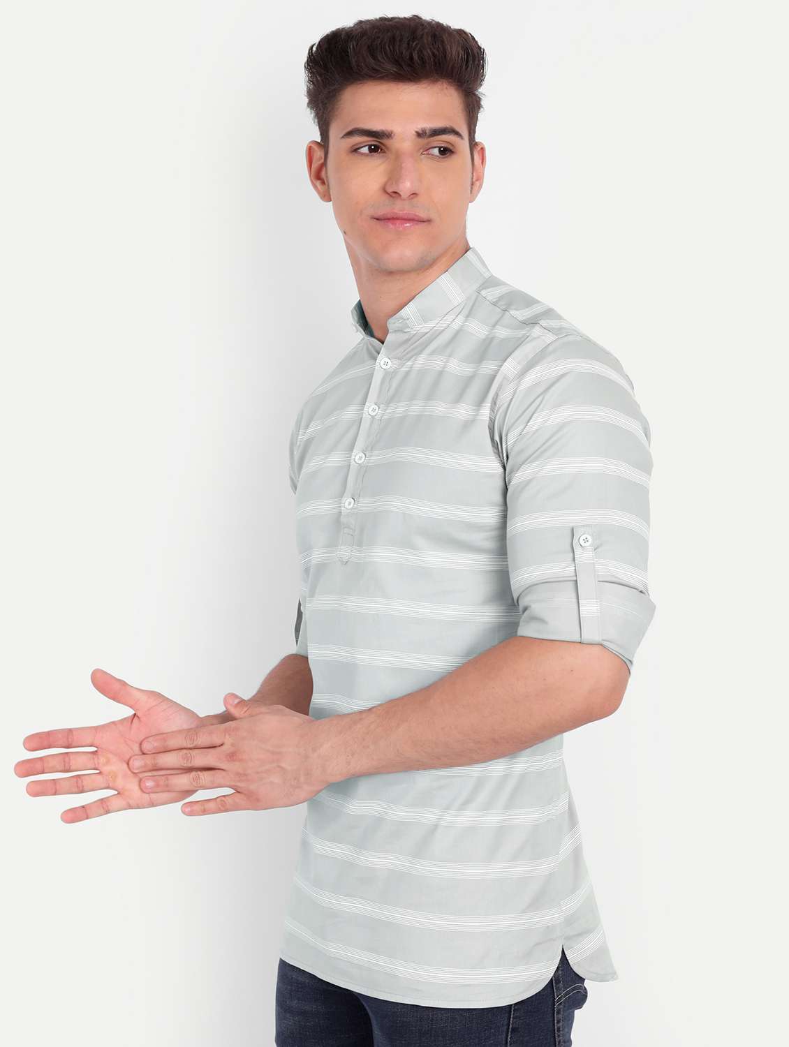 green striped short kurta - 18519121 -  Standard Image - 1