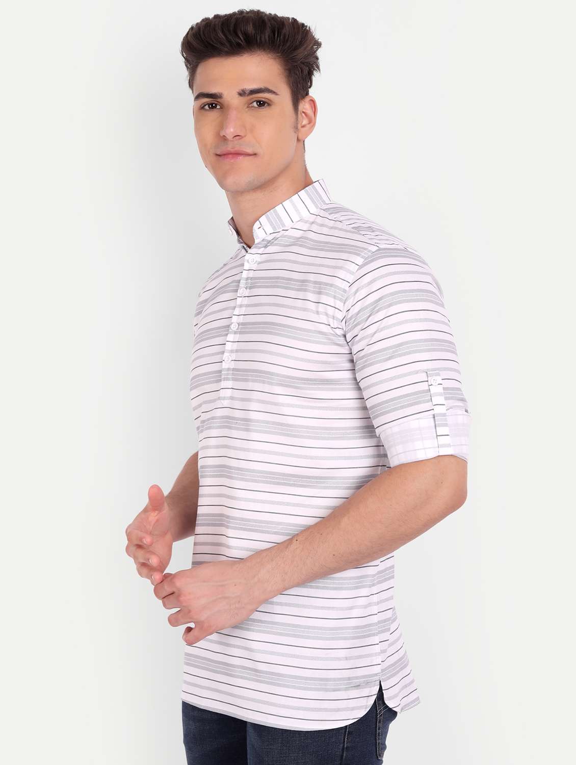 white striped short kurta - 18519123 -  Standard Image - 1
