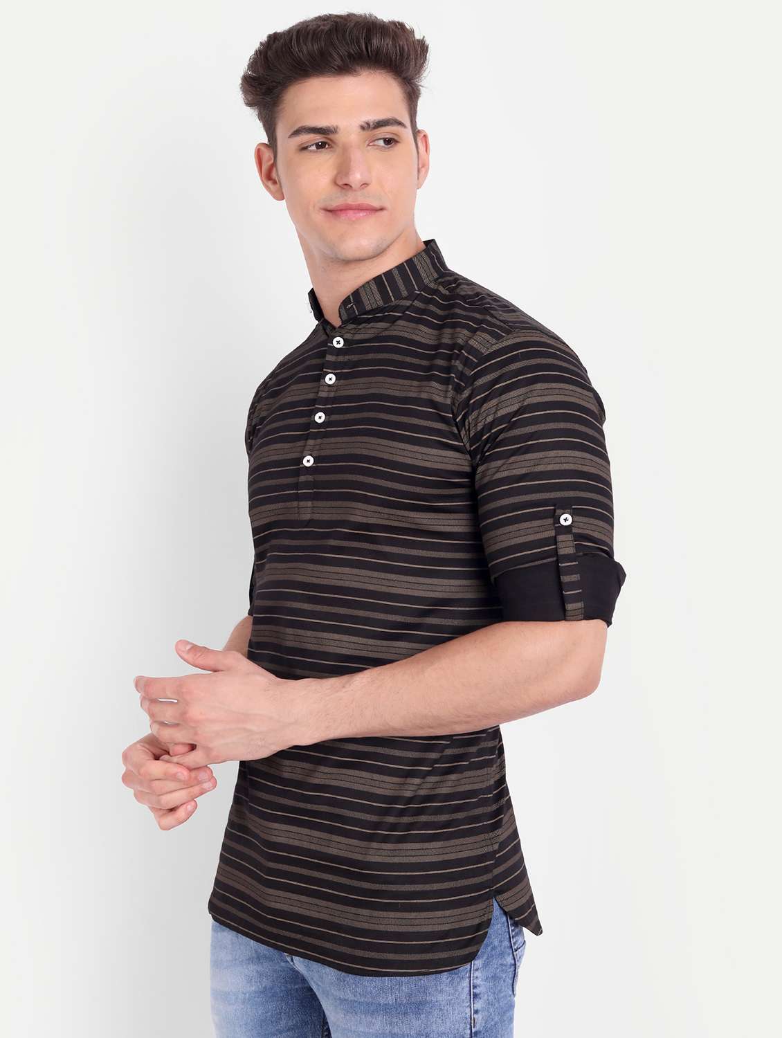 black striped short kurta - 18519124 -  Standard Image - 1