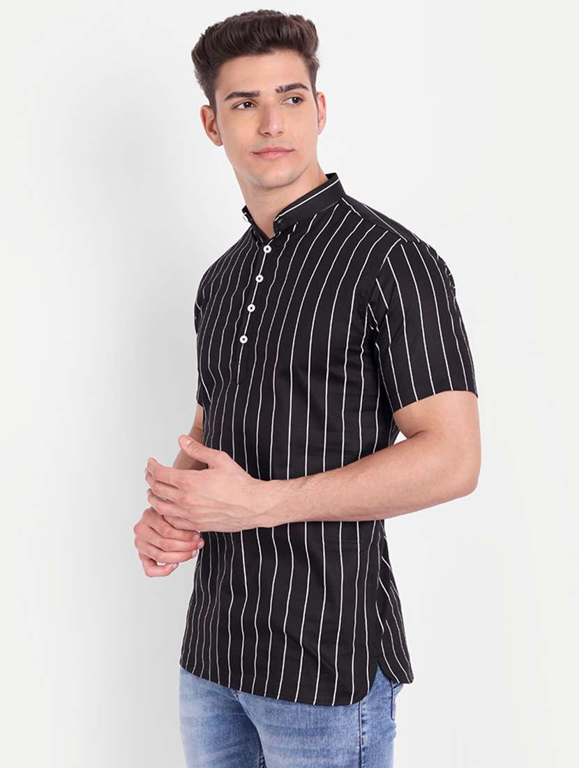 black striped short kurta - 18519125 -  Standard Image - 1