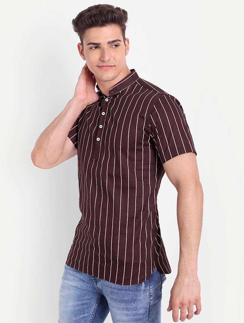 brown striped short kurta - 18519127 -  Standard Image - 1