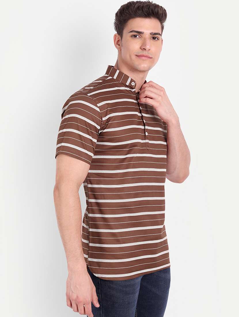 brown striped short kurta - 18519128 -  Standard Image - 1