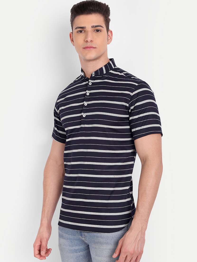 navy blue striped short kurta - 18519130 -  Standard Image - 1