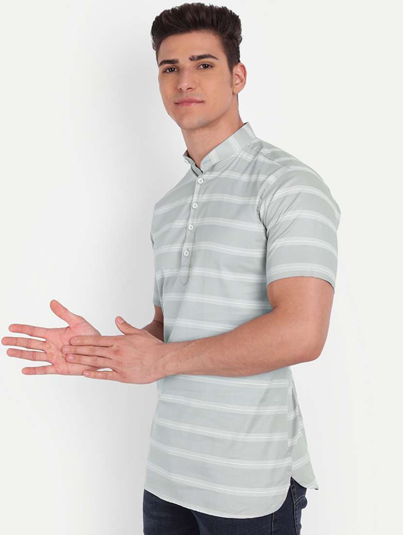 green striped short kurta - 18519131 -  Standard Image - 1