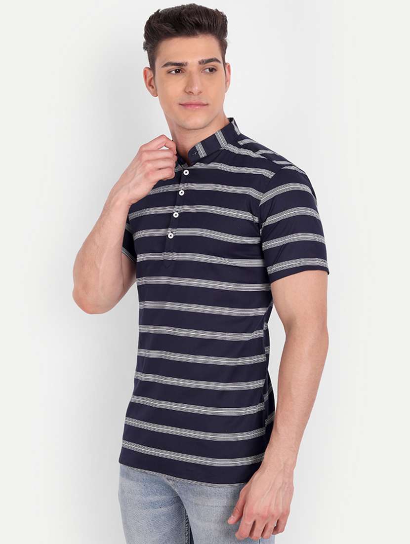 navy blue striped short kurta - 18519133 -  Standard Image - 1