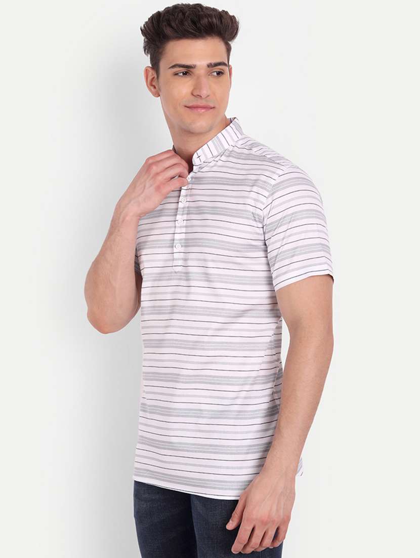 white striped short kurta - 18519134 -  Standard Image - 1