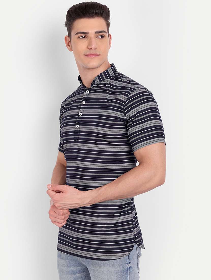 navy blue striped short kurta - 18519135 -  Standard Image - 1