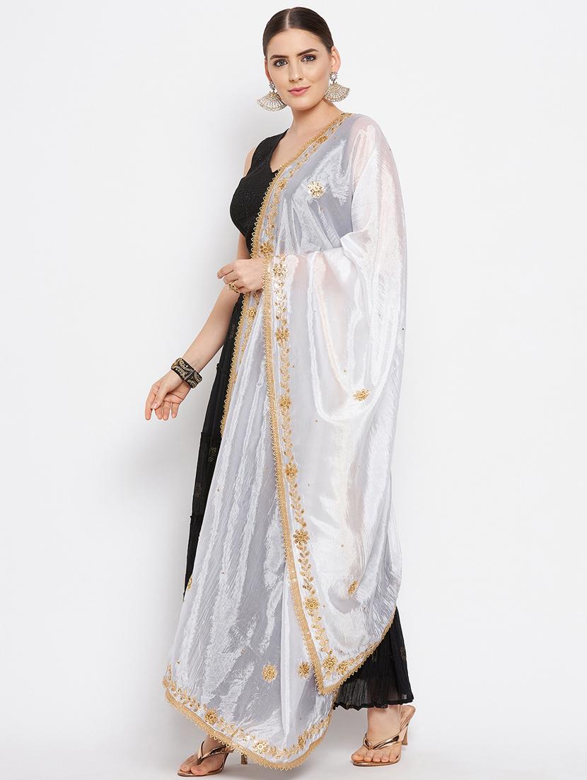 white silk blend dupatta - 18519299 -  Standard Image - 1