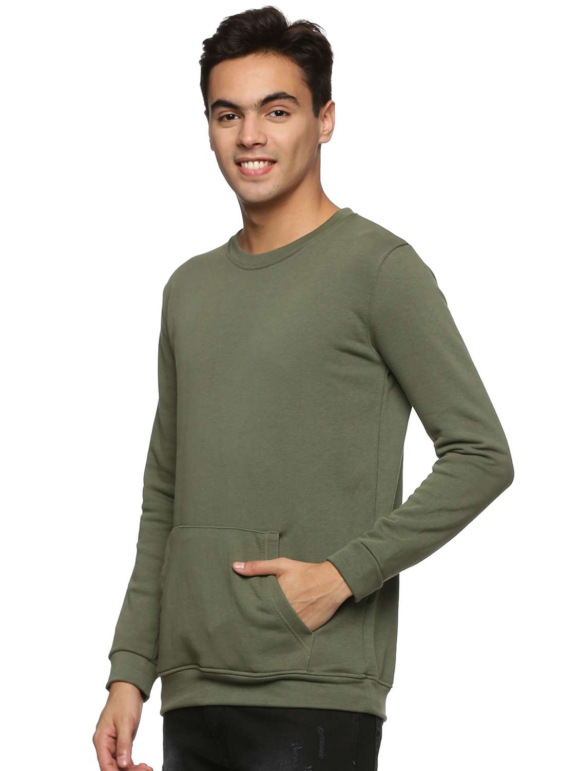 olive green solid sweatshirt - 18519778 - Standard Image - 1