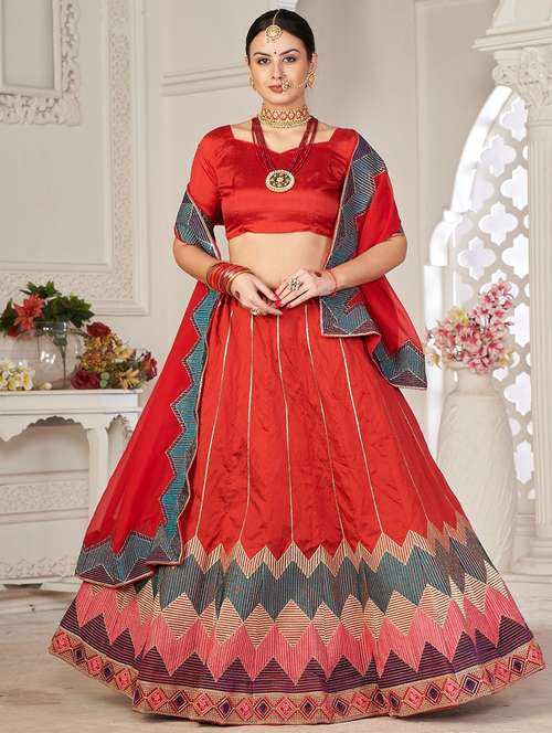 embroidered semi-stitched lehenga choli with dupatta - 18520167 -  Standard Image - 0
