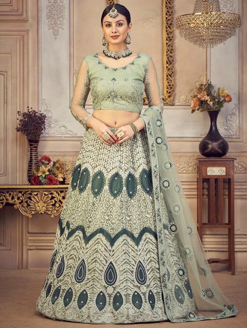 embroidered semi-stitched lehenga choli with dupatta - 18520172 - Standard Image - 0