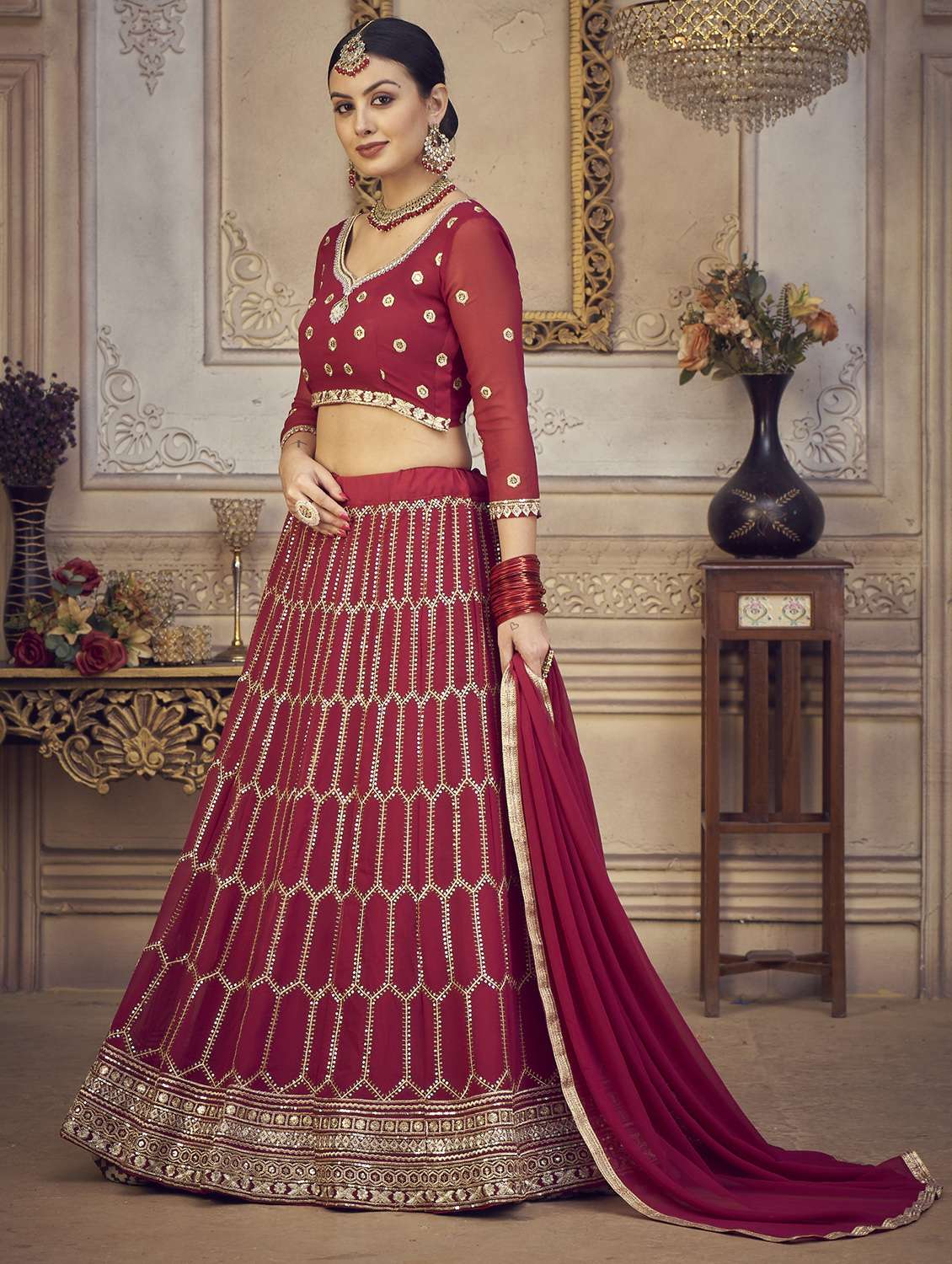 sequined semi-stitched lehenga choli with dupatta - 18520175 -  Standard Image - 1