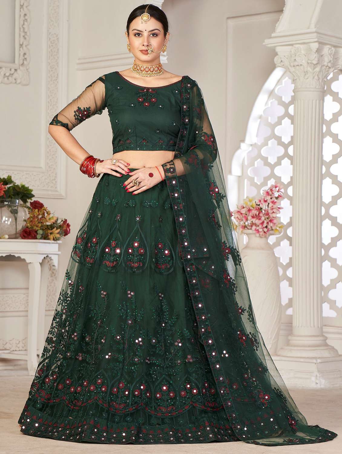 embroidered semi-stitched lehenga choli with dupatta