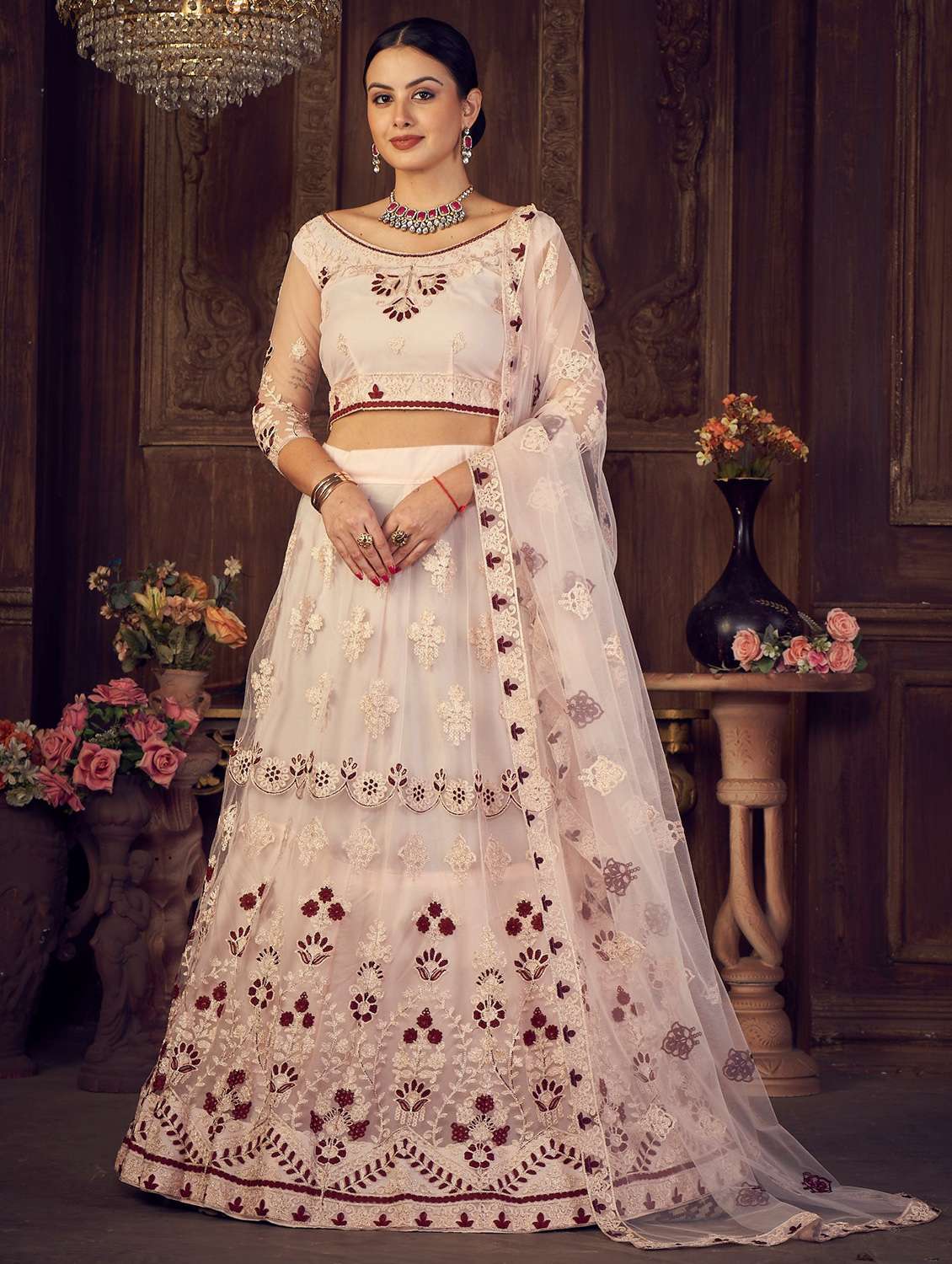 embroidered semi-stitched lehenga choli with dupatta - 18520177 -  Zoom Image - 0