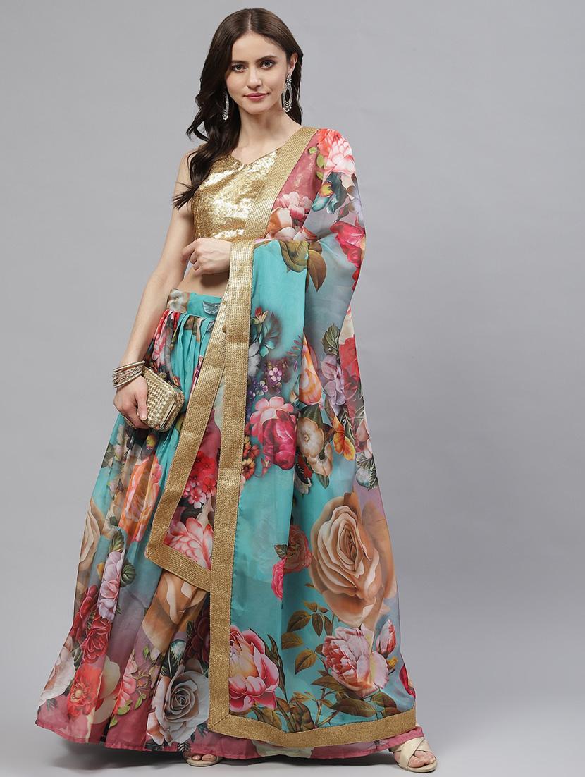 yellow organza flared lehenga - 18520204 - Standard Image - 1
