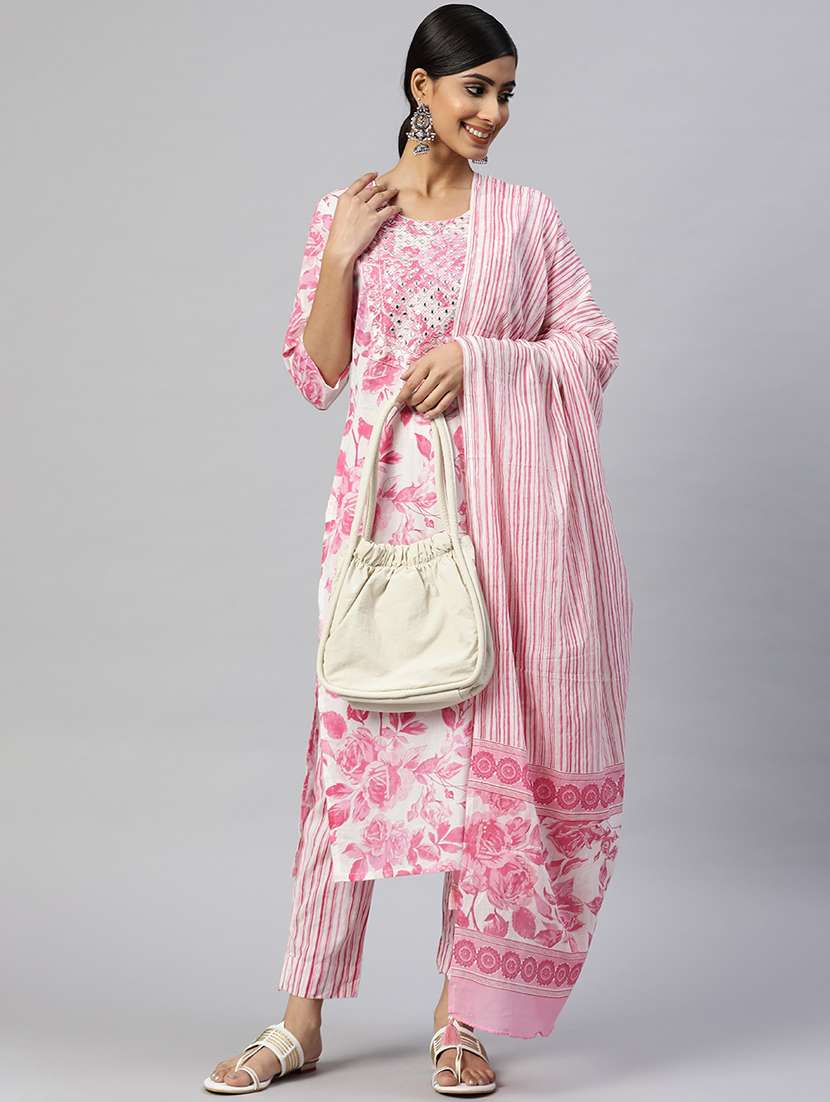 floral print kurta pant set with dupatta 
