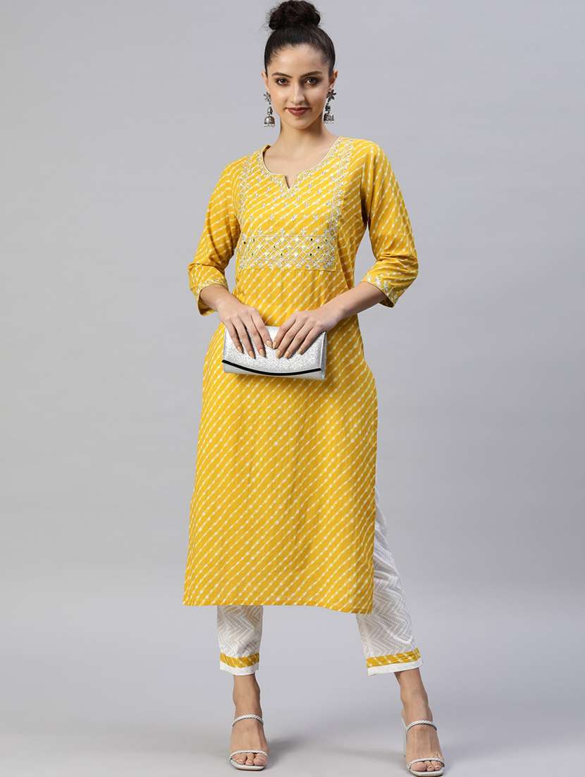 leheriya print kurta pant set 